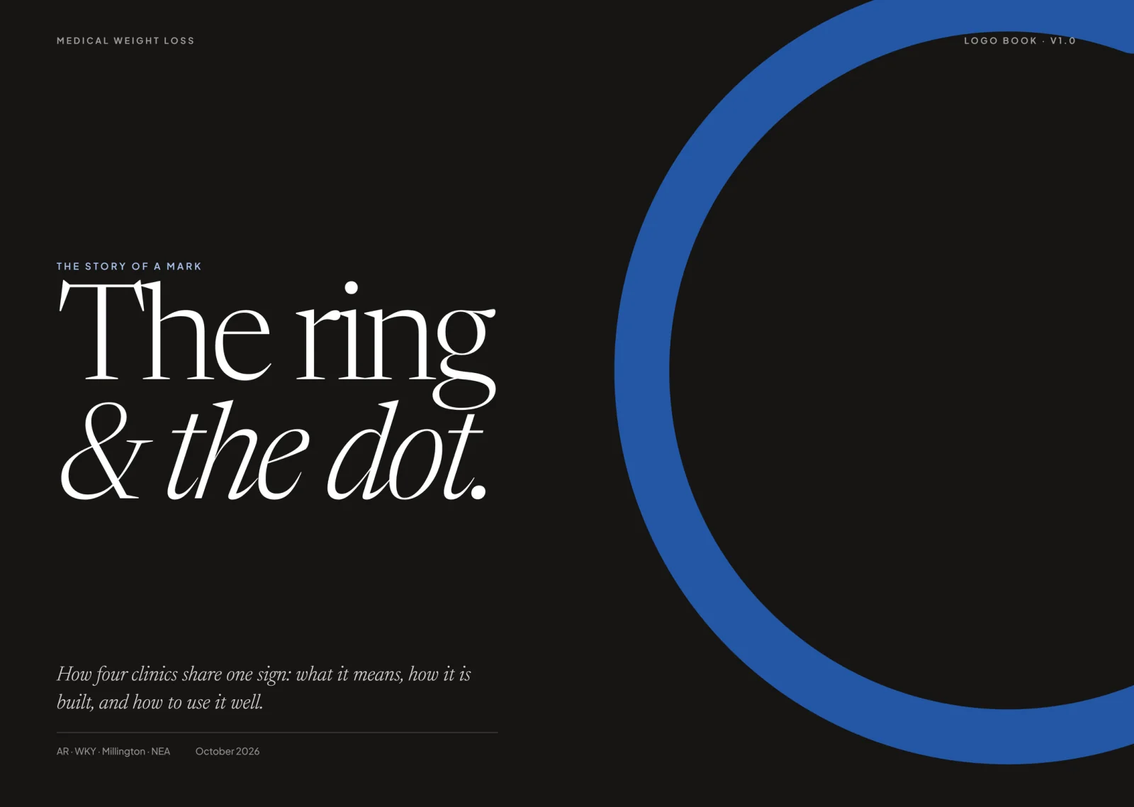 Logo book cover: The ring and the dot, with a blue open ring